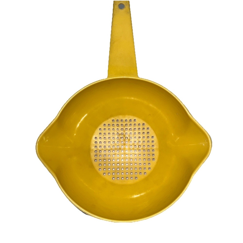 Vtg Tupperware 1 Qt Colander 1200 Strainer Yellow 2 Spouts USA 6.75x3" Handle FS